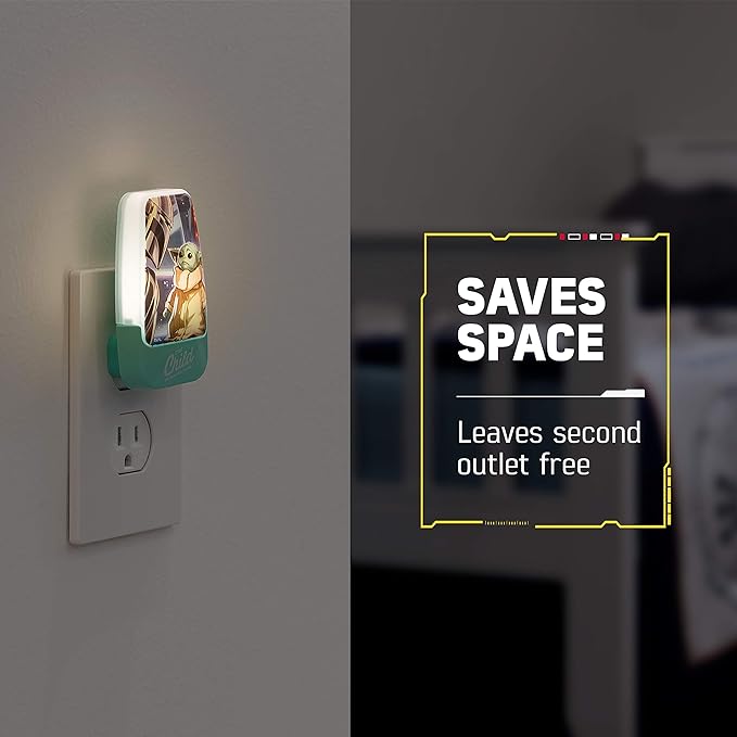 STAR WARS LED Night Light, Baby Yoda, Plug-in, Dusk to Dawn Sensor, The Mandalorian, Grogu, UL-Certified, Cute Nightlight for Kids, Bedroom, Bathroom, Hallway, Game Room, Gifts, 53364