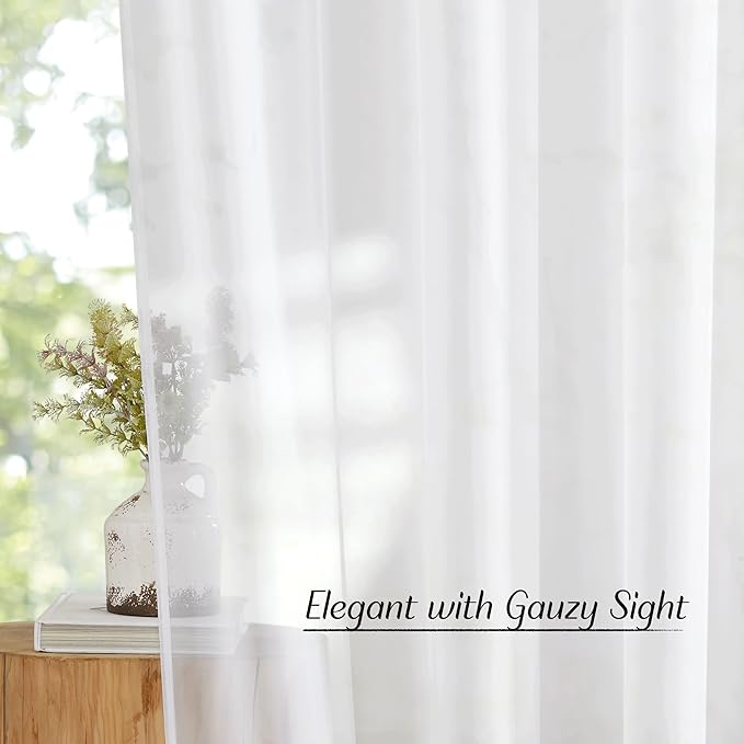 NICETOWN White Sheer Curtains 96 inches Long, Grommet Light Filtering Voile Sheer Window Treatments Lightweight & Breathable Drapes for Bedroom/Living Room, W42 x L96, 2 Panels