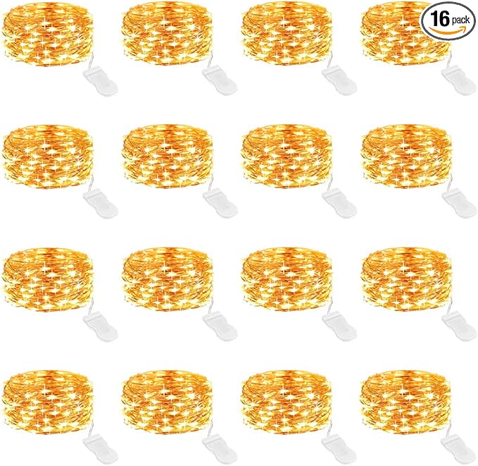 Onforu 16 Pack Warm White Fairy Lights Battery Operated String Lights, 6.5ft IP67 Waterproof Twinkle Light for Mason Jar Wedding Centerpiece Decor Christmas Bedroom