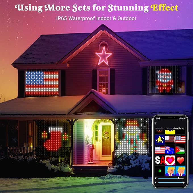Smart Curtain Lights, Color Changing 400 LED Curtain Lights 6.6 * 6.6 FT, RGB DIY String Fairy Light for Bedroom Backdrop Party Indoor Outdoor Christmas Decoration (APP +Remote Control)
