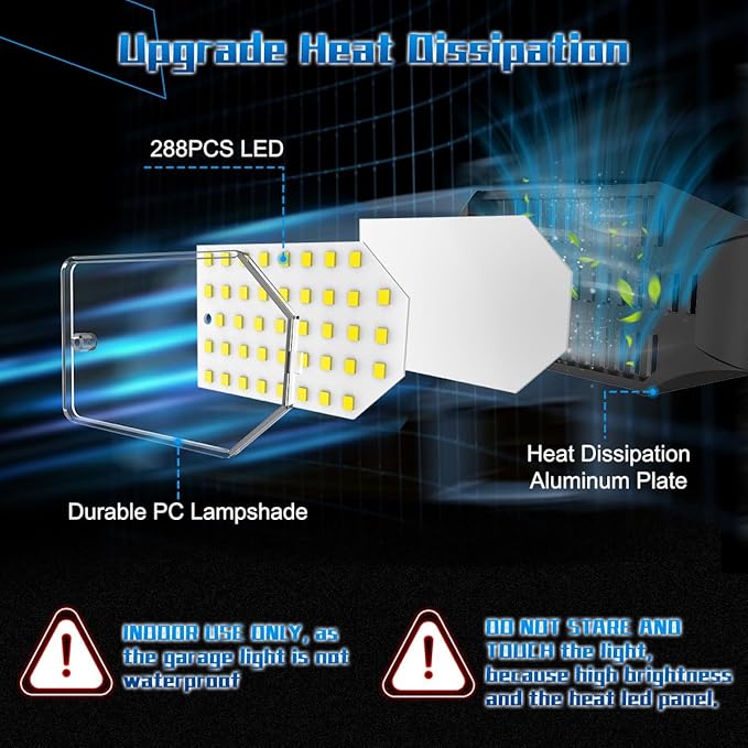 Garage Light Bulbs - Garage Lights Led Screw into Bulb Socket with 6 Deformable Panels 6500K Basement Light Fixture E26 Base Led Shop Lights for Basement Workshop Warehouse Attic - 4Pack