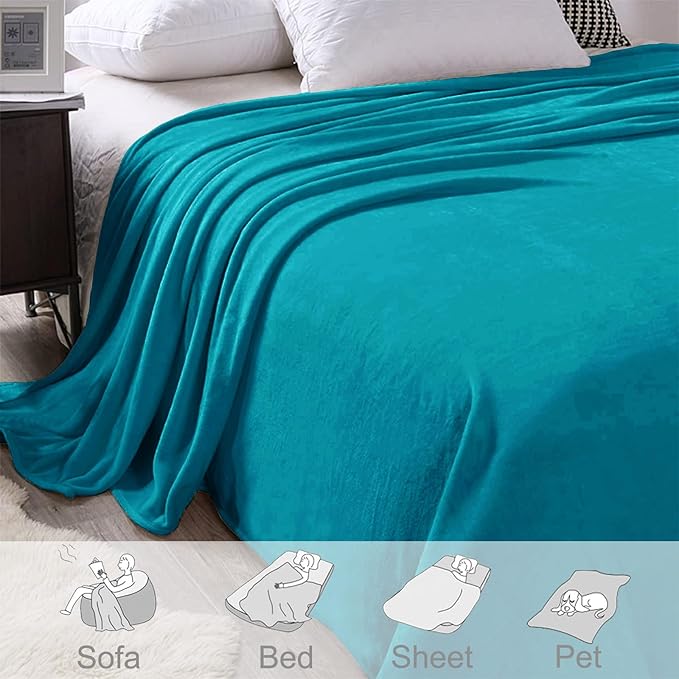 Exclusivo Mezcla Fleece Blanket King Size for Bed, Super Soft and Warm, All Season Use, Cozy, Plush, Lightweight, 90x104 Inches, Teal