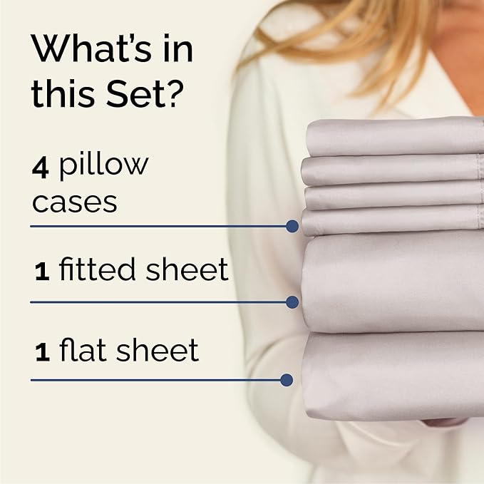 Queen 6 Piece Sheet Set - Comfy Breathable & Cooling - Ultra-Soft Hotel Luxury Bedding Set w/ 8-16 Inch Deep Pockets - 1 Flat & 1 Fitted Sheet & 4 Pillowcases - Wrinkle Free & Easy Care - Light Grey