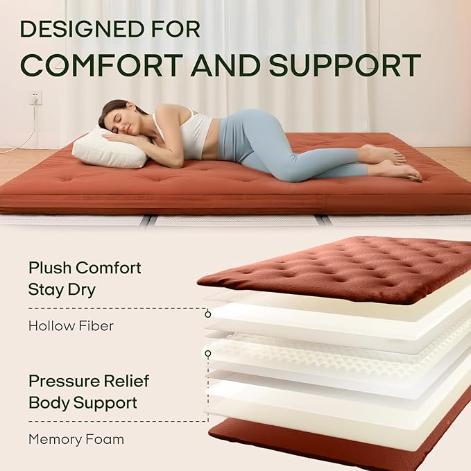 ZonLi Japanese Floor Futon Mattress Full Size 75"x 54", 100% Cotton Cover 4'' Thicken Tatami Mattress, Foldable Sleeping Pad, Portable Dormitory Tatami Mat, Roll Up Floor Lounger Bed for Adult