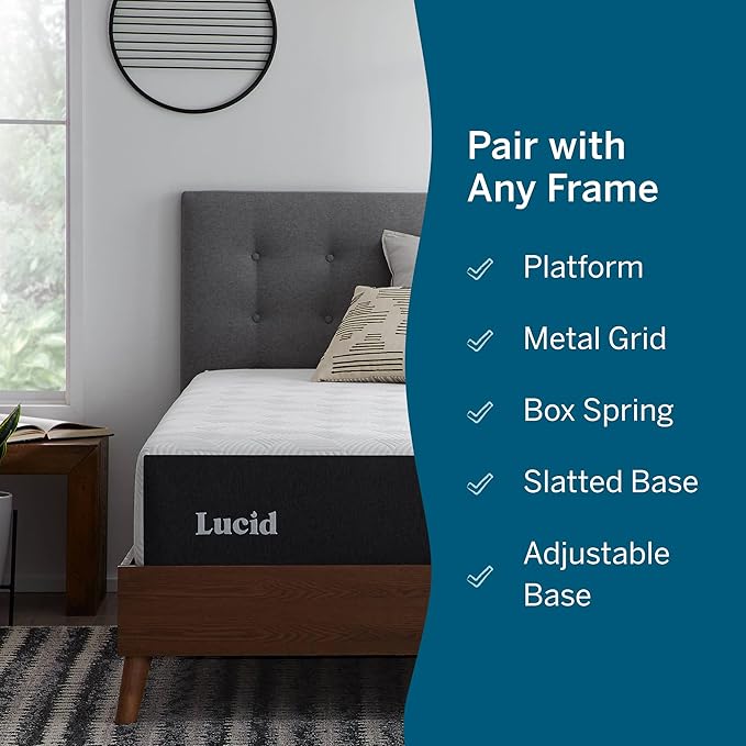 Lucid 12 Inch Memory Foam Mattress - Medium Firm Feel - Infused with Refreshing Bamboo Charcoal and Cooling Gel - Bed in a Box - Temperature Regulating - Pressure Relief - Breathable - Full Size
