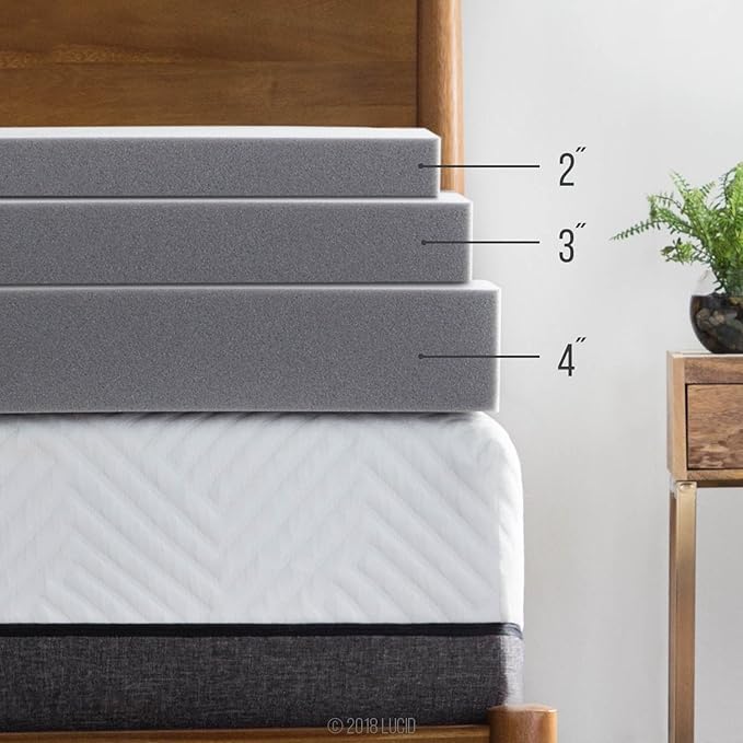 LUCID 4 Inch Bamboo Infused Memory Foam Mattress Topper - California King Size – Cooling Ventilation – Pressure Relieving Bed Topper - Mattress Pad – CertiPur Certified