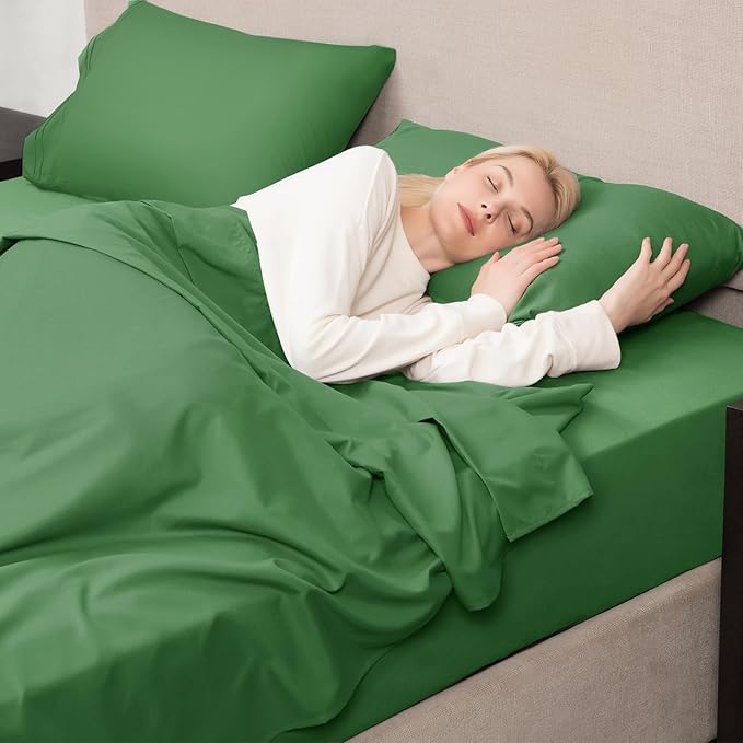 Mejoroom Twin Sheet Set - Hotel Collection Twin Sheets - Bedding Sheets & Pillowcases with Deep Pocket Fitted Sheet, Breathable, Wrinkle & Fade Resistant - 3 Piece(Calla Green)