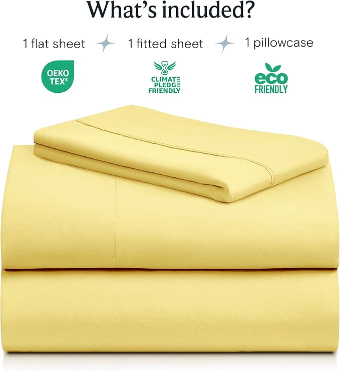 LuxClub 3 PC Sheet Set Bed Sheets Deep Pockets 16" Eco Friendly Wrinkle Free Cooling Machine Washable Hotel Bedding Silky Soft - Lemon Twin XL