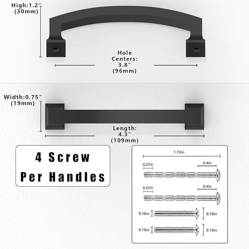 10 Pack Matte Black Cabinet Pulls 3.75 Inch(96mm) Kitchen Cabinet Handles Solid Zinc Alloy Cabinet Hardware Drawer Pulls
