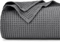 PHF 100% Cotton Waffle Weave Blanket Queen Size for Bed,Snag Proof Lightweight Breathable Moisture-wicking Throw for Couch,Great for Layering in Cold Weather,Machine Washable, Home Decor Gift-Charcoal