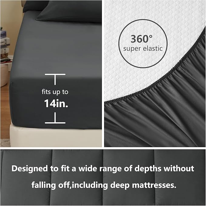 CozyLux Twin Comforter Set with Sheets Dark Grey, 5 Pieces Bed in a Bag, Dark Gray Comforter Twin Size, All Season Bedding Set with Stitch Quilted Comforter, Flat Sheet, Fitted Sheet, Pillowcases