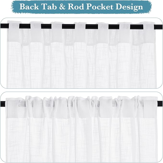 RYB HOME White Sheer Curtains for Bedroom, Semi Sheer Privacy Curtains & Drapes Linen Wave Texture Harsh Sunlight Filter for Hallway Window Guest Room Country House, 52 x 120 inches Long, 2 Panels