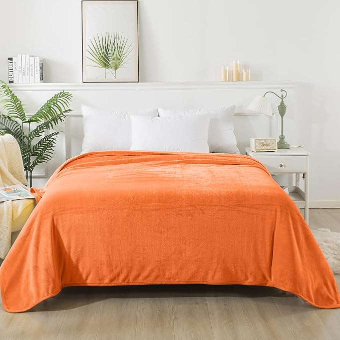 Soft Queen Size Blanket for All Season Warm Fuzzy Microplush Lightweight Thermal Fleece Summer Autumn Fall Winter Spring Blankets for Queen Full Bed Couch Sofa,90x90 Inches,Orange
