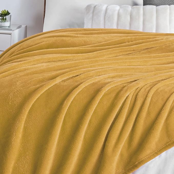 Walensee Fleece Blanket Plush Throw Fuzzy Lightweight (Queen Size 90x90 Honey Gold) Super Soft Microfiber Flannel Blankets for Couch, Bed, Sofa Ultra Luxurious Warm and Cozy for All Seasons