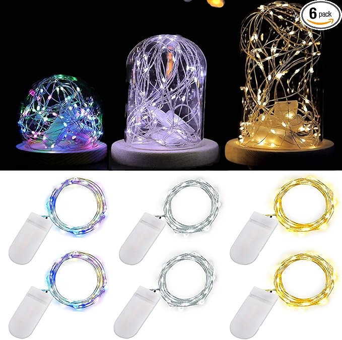 Fairy Lights Battery Operated String Lights, 6 Pack Mini Lights 20 LED 7ft Twinkle Firefly Starry Light for DIY Craft Mason Jar Bedroom Wedding Party Table Christmas Decoration (Mix-Colored)