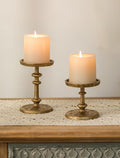 NUPTIO Gold Candle Holders for Pillar: Antique Brass Cast Iron Candleholder for 3 Inch Pillars -Heavy Metal Candle Stand for Christmas Party Table Decor