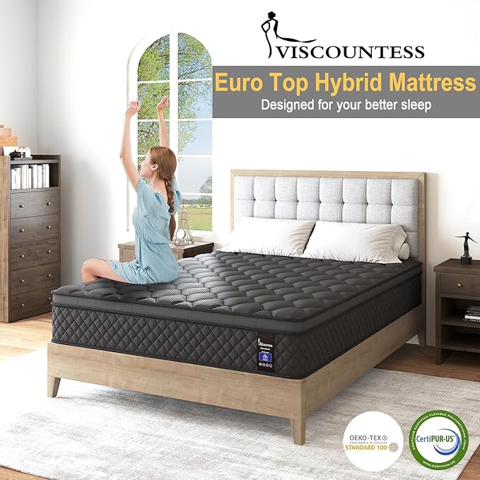 Twin Mattress 12 Inch, Medium Firm Hybrid Mattresses Euro Top for Back & Lumbar Support,Individual Pocket Spring Bed for Motion Isolation & Pressure Relief