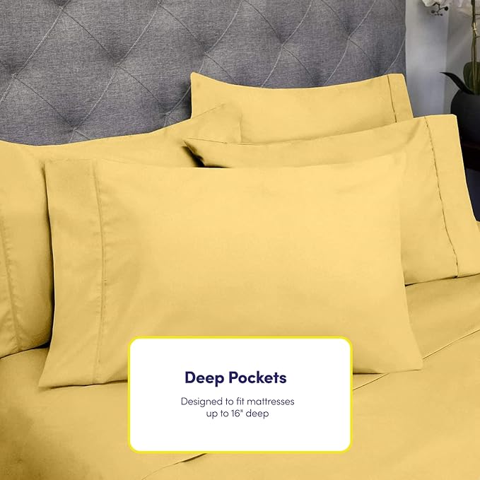 King Size Bed Sheets - 6 Piece 1500 Supreme Collection Fine Brushed Microfiber Deep Pocket King Sheet Set Bedding - 2 Extra Pillow Cases, Great Value, King, Yellow