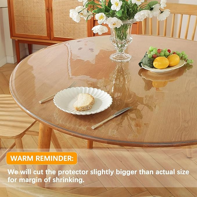 47 Inch Round Clear Table Protector for Dining Kitchen Desk Top Pad Mat Glass Furniture Coffee Marble End Bed Sofa Side Bar Night Stand Dinner Table Thick Plastic PVC Vinyl Circle Tablecloth Cover