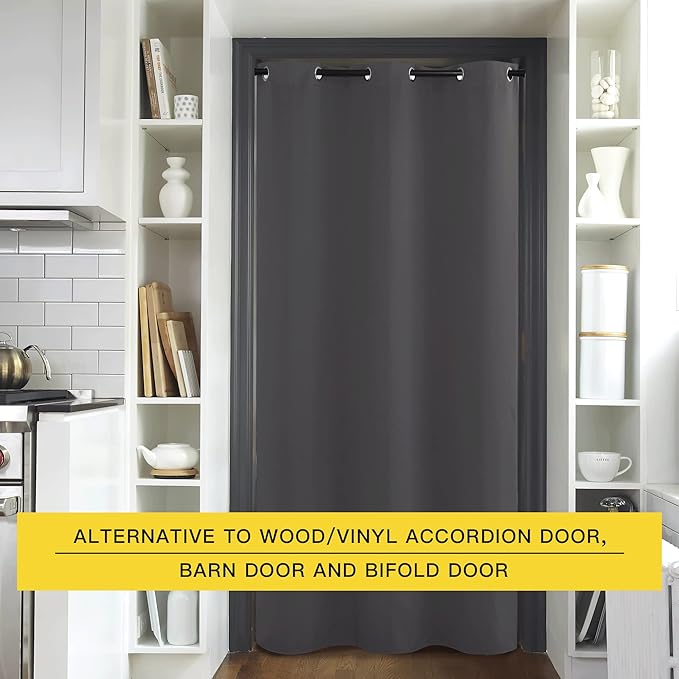 NICETOWN Doorway Curtain Privacy, Door Cover Curtain, Sound Reducing Winter Insulated Thermal Room Darkening Blackout Curtains for Bedroom, 84 inch Length (1 Panel, 5ft Wide by 7ft Long, Gray)