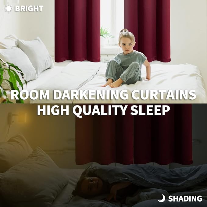 BGment Blackout Curtains for Bedroom - Grommet Thermal Insulated Room Darkening Curtains for Living Room, Set of 2 Panels, Each 55 x 69 Inch, Burgundy Red