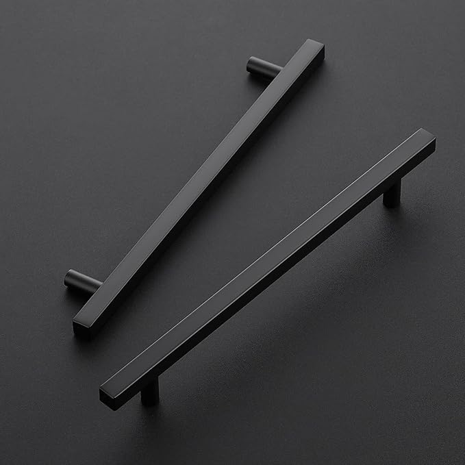 Ravinte Black Cabinet Handles 10 Pack 8 inch Matte Black Square Cabinet Pulls Kitchen Hardware 11 inch Overall Length Kitchen Drawer Pulls