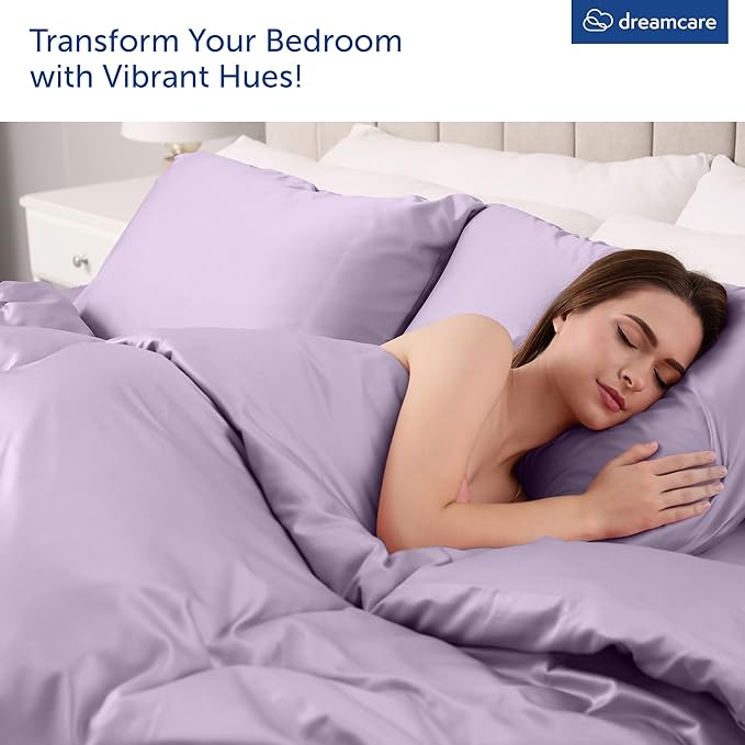 DREAMCARE King Size Sheets Set – 4 pcs Cooling Sheets – up to 21” Deep Pocket King Sheet Set – Hotel Luxury Sheets & Pillowcases – Superior Softness 100% Microfiber with Side Pocket - Lavender