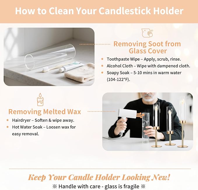 NUPTIO Gold Candlestick Holders Bulk: Set of 18 Glass Hurricane Taper Candle Holders - Decorative Candle Stick Stand for Fall Christmas Fireplace Dining Table Decor