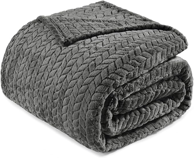 Exclusivo Mezcla Fleece King Size Blanket for Bed, 90x104 Inches Soft Cozy Jacquard Flannel Blankets, Lightweight Fuzzy Plush Warm for Winter, Dark Grey