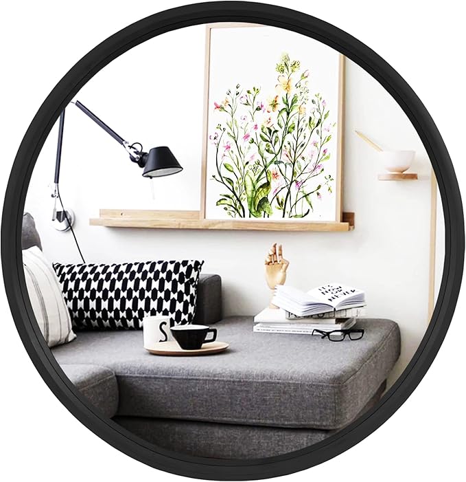 WallBeyond Round Wood Mirror 32 inch Black Circle Wall Mirror for Bathroom Round Wall Mirror for Wall Decor, Vanity, Entryway Living Room