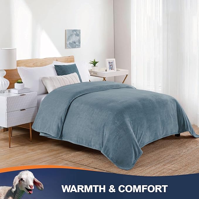 Walensee Fleece Blanket Plush Throw Fuzzy Lightweight (XL-Twin Size 66x90 Washed Blue/Slate Blue/Grey Blue) Super Soft Microfiber Flannel Blankets for Couch, Bed, Sofa Warm and Cozy for All Seasons