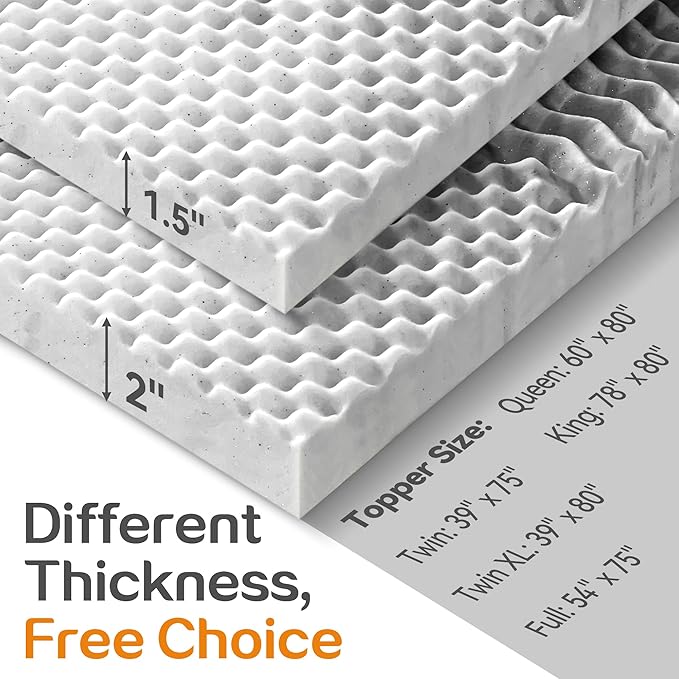 SINWEEK 1.5 Inch Mattress Topper 5-Zone Memory Foam Mattress Topper Pressure Relieve Soft Mattress Pad, CertiPUR-US Certified, King Size, Gray