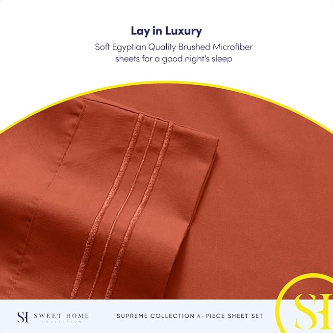 Full Size Sheet Sets - Breathable Luxury Sheets with Full Elastic & Secure Corner Straps Built In - 1800 Supreme Collection Extra Soft Deep Pocket Bedding Set, Sheet Set, Full, Rust