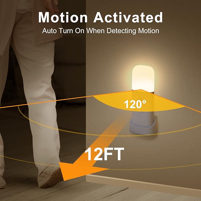 YELKO Rechargeable Motion Sensor Night Light, Battery Operated nightlights, Dimmable Motion Sensor Light Indoor, Cordless Motion Activated Night Lights for Adults, Hallway (Cool White 4Pack)