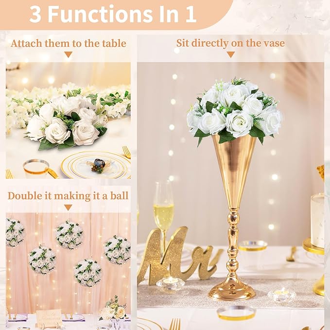 NUPTIO Pcs of 2 Fake Flower Ball Arrangement Bouquet,15 Heads Plastic Roses with Base, Suitable for Our Store's Wedding Centerpiece Flower Rack for Parties Valentine's Day Home Décor