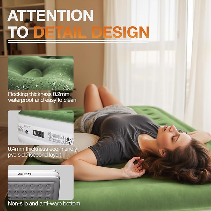 Twin Air Mattress with Built Pump, 16" Durable Blow Up Mattress Airbed, Comfortable Top Surface Inflatable Mattress for Camping Home & Portable Travel