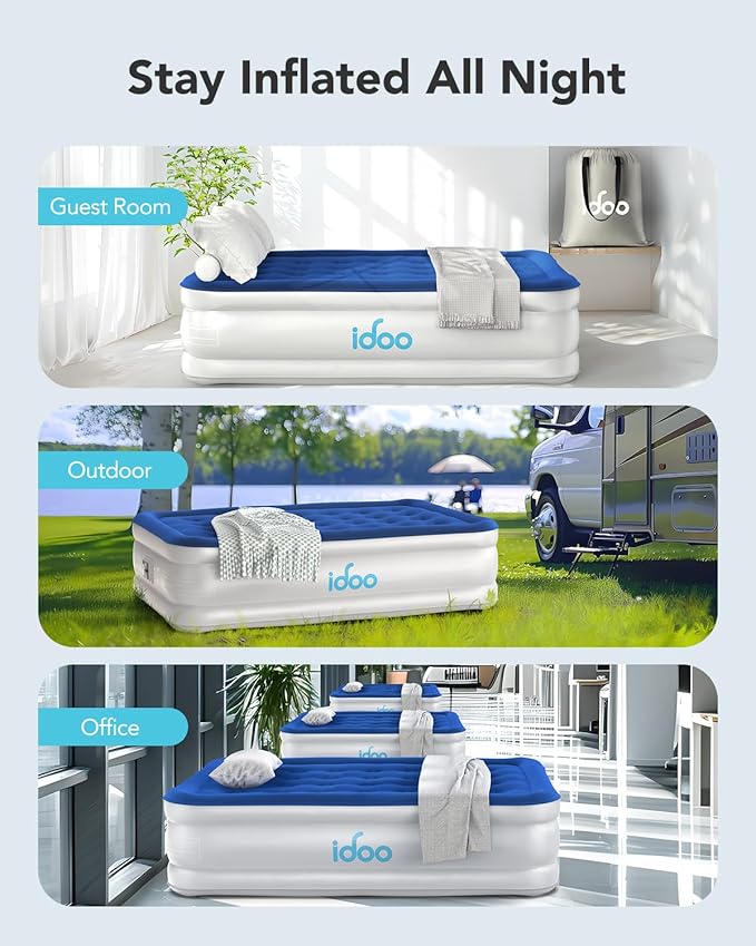 iDOO Air Mattress Full with Built in Pump, Upgraded Blow up Mattress Full, Inflatable Mattress for Home Camping and Guest Bed, 2-Min Portable & Comfortable Air Bed, Colchon Inflable
