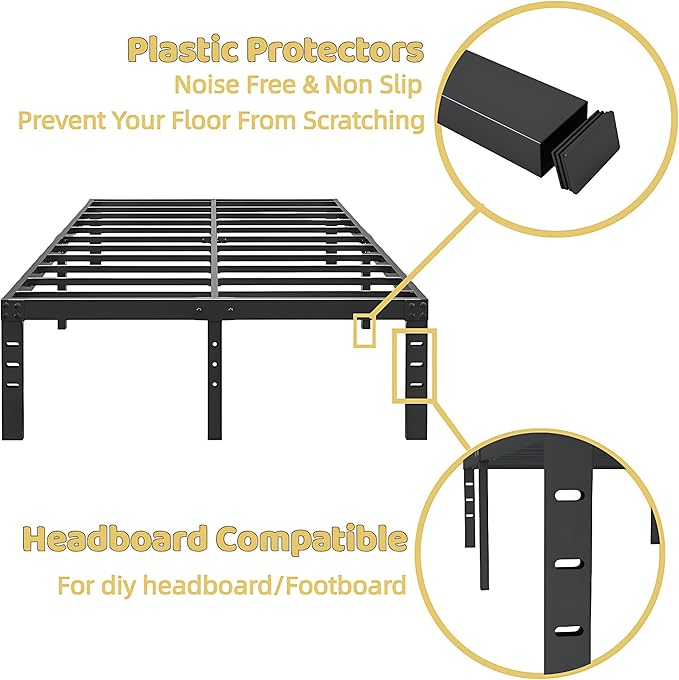 ALDRICH 14 Inch Metal Bed Frame Queen Size - Double Black Basic Steel Slats Platform, Easy Assembly Heavy Duty Noise Free Bedframes, No Box Spring Needed