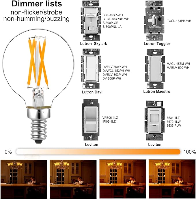 LiteHistory e12 led dimmable g16.5 Light Bulb 6W Equal 60 Watt 600lm AC120V e12 Candelabra Bulb 60 Watt for Chandeliers,Ceiling Fan,Vanity Warm White 2700K Globe e12 Light Bulb 6Pack