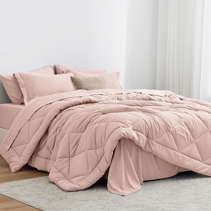 Love's cabin Twin XL Bedding Set, 5 Pieces Pink All Season with Comforter, Sheets, Pillowcase & Sham