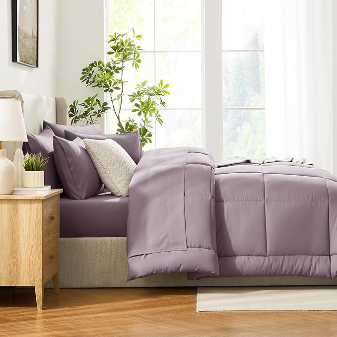 CozyLux King Size Comforter Set Dusty Purple - 7 Pieces Bed in a Bag Dusty Purple Comforter King Size, Bedding Set with All Season Quilted Comforter, Flat Sheet, Fitted Sheet, Pillowcases