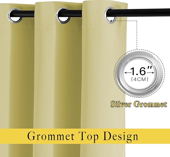 NICETOWN Bedroom Room Darkening Curtains and Drapes - Triple Weave Thermal Insulated Solid Grommet Room Darkening Panels for Basement(1 Pair, 52 inches by 45 Inch, Paler Yellow)