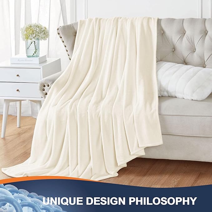 Walensee Fleece Blanket Plush Throw Fuzzy Lightweight (Twin Size 60x80 Cream) Super Soft Microfiber Flannel Blankets for Couch, Bed, Sofa Ultra Luxurious Warm and Cozy for All Seasons