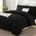 CozyLux Oversized Queen Comforter Set Black - 7 Pieces Bed in a Bag Comforter Set with Sheets, Luxury Soft Bed Set All Seasons, Bedding Set with Down Alternative Comforter, Sheets, Pillowcases & Shams