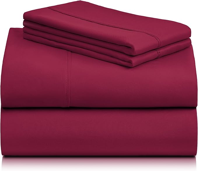LuxClub Twin XL Sheets - Soft Twin Bed Sheets for-Boys-and-Girls-3 PC Deep Pockets Wrinkle Free-Kids-Fitted Sheets Machine Washable Hotel Bedding Silky Soft - Burgundy Twin XL