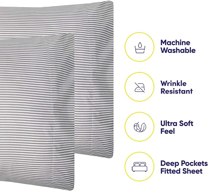 Twin Size Bed Sheets - 4 Piece 1500 Supreme Collection Fine Brushed Microfiber Deep Pocket Twin Sheet Set Bedding - 1 EXTRA PILLOW CASES, GREAT VALUE, Twin, Classic Stripe Gray