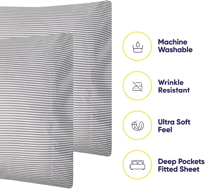 Twin Size Bed Sheets - 4 Piece 1500 Supreme Collection Fine Brushed Microfiber Deep Pocket Twin Sheet Set Bedding - 1 EXTRA PILLOW CASES, GREAT VALUE, Twin, Classic Stripe Navy