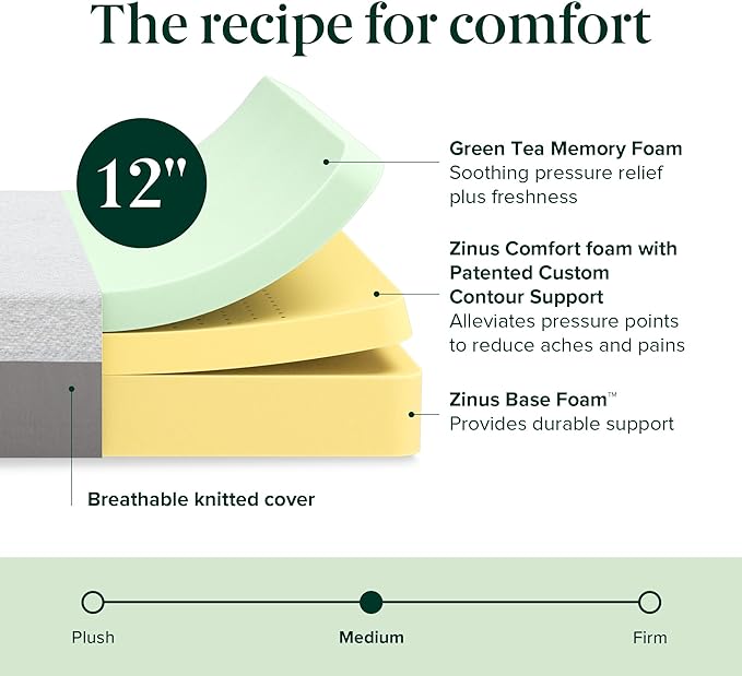 ZINUS 12 Inch Ultima Memory Foam Mattress [New Version], King, Fiberglass Free, Medium Firm Feel, Breathable Airflow Memory Foam, Certified Safe Foams & Fabric, Mattress in A Box