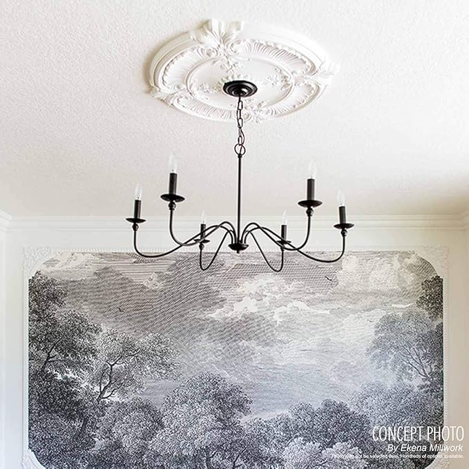 Ekena Millwork CM12BRMMF 12 1/2"OD X 3 7/8"ID X 3/4"P Bradford Ceiling Medallion Fits Canopies Up to 6 5/8", Mississippi Mud