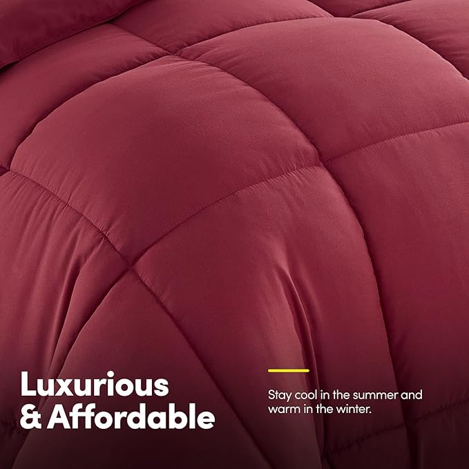 Sweet Home Collection 7 Piece Comforter Set Bag Solid Color All Season Soft Down Alternative Blanket & Luxurious Microfiber Bed Sheets, Burgundy, Full